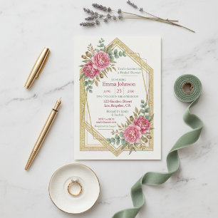 Invitación de Regadera de Boda Floral Rosado