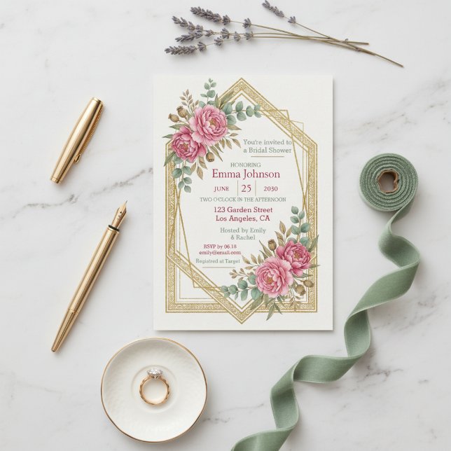 Invitación de Regadera de Boda Floral Rosado (Blush Floral Bridal Shower Invitation)