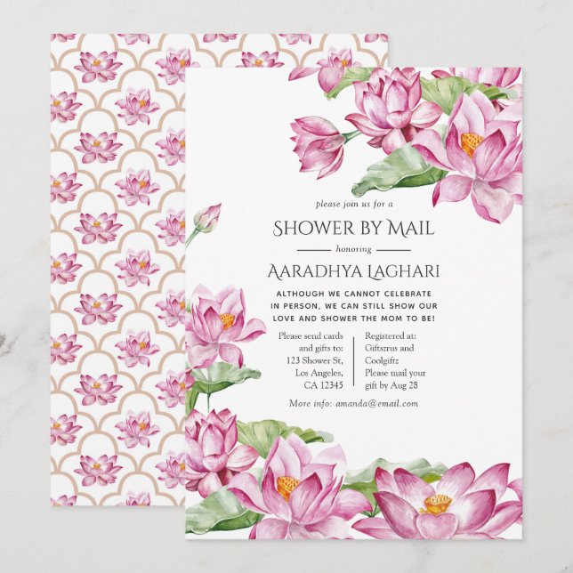 Invitación de regadera de flor de loto de acuarela (Anverso / Reverso)