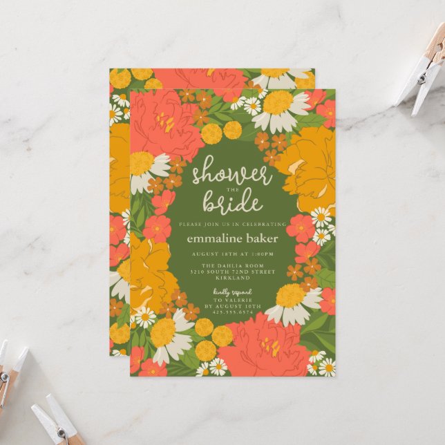 Invitación de Regadera de Novia con Ramo Floral (Anverso/Reverso In Situ)
