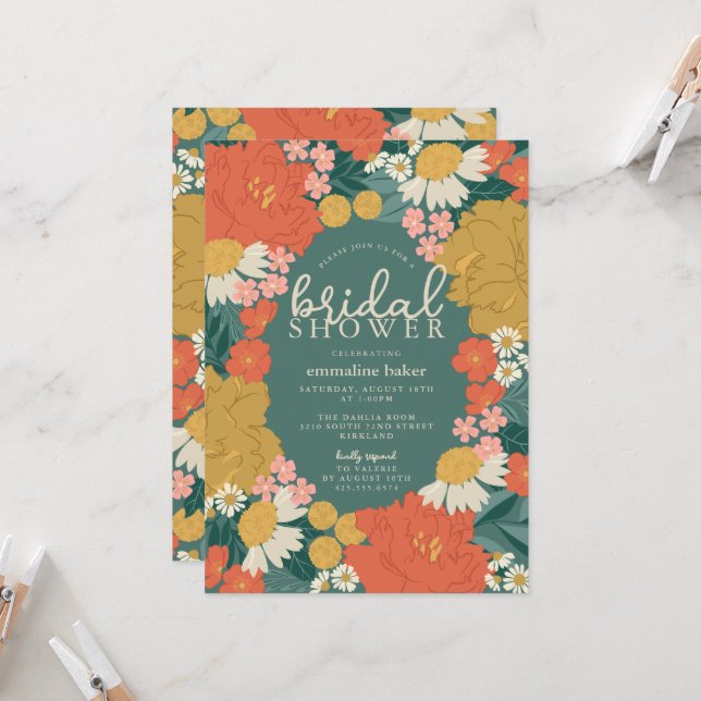 Invitación de Regadera de Novia con Ramo Floral (Anverso/Reverso In Situ)