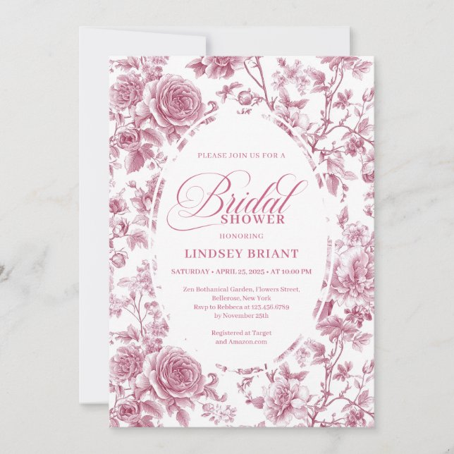 Invitación de Regadera de Novia de Rosas Toile Ros (Anverso)