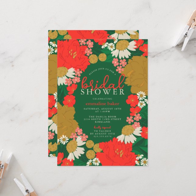 Invitación de Regadera Nupcial de Ramo Floral (Anverso/Reverso In Situ)