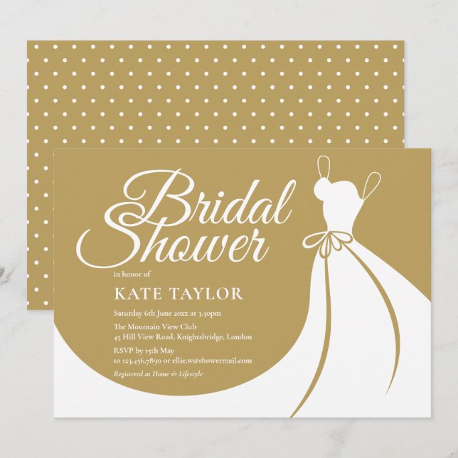 Invitación de Regadera Nupcial de Vestido Elegante (Anverso / Reverso)