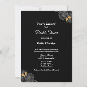 Invitación de Regadera Nupcial Floral Negro y Dora