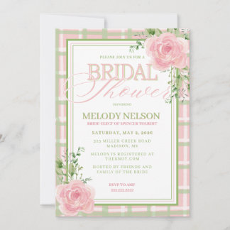 Invitación de Regadera Nupcial Floral Rosa y Verde