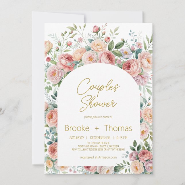 Invitación de Regadera para Pareja con Arco Floral (Anverso)