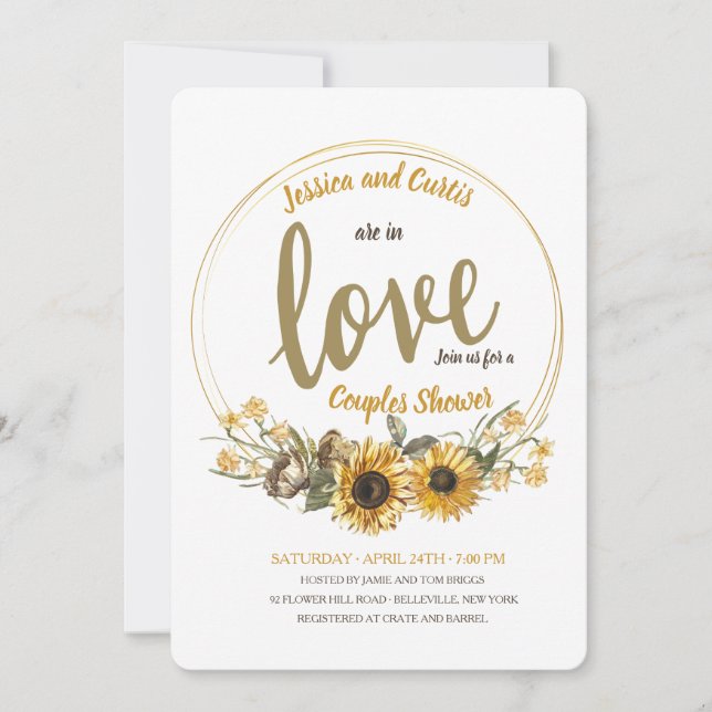 Invitación de Regadera para Parejas Floral de Amor (Anverso)