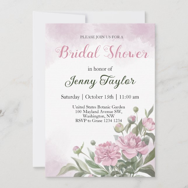 Invitación de Regaderazo Nupcial con Acuarela de P (Anverso)