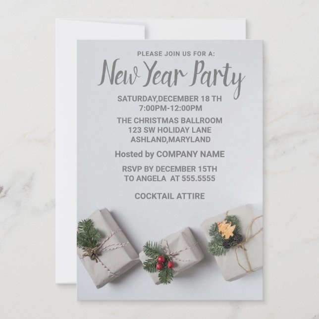 Invitación de regalo de Año Nuevo Gris maravilloso (Anverso)