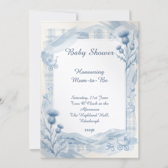 Invitación de regalo de bebé con acuarela azul (Anverso)