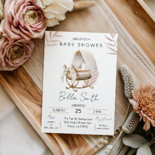 Invitación de regalo de bebé en cuna de oro vintag