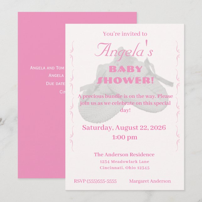 Invitación de Regalo de Bebé para Fiesta de Niña (Anverso / Reverso)