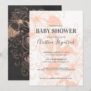 Invitación de Regalo de Bebé Rosa Dorado Floral