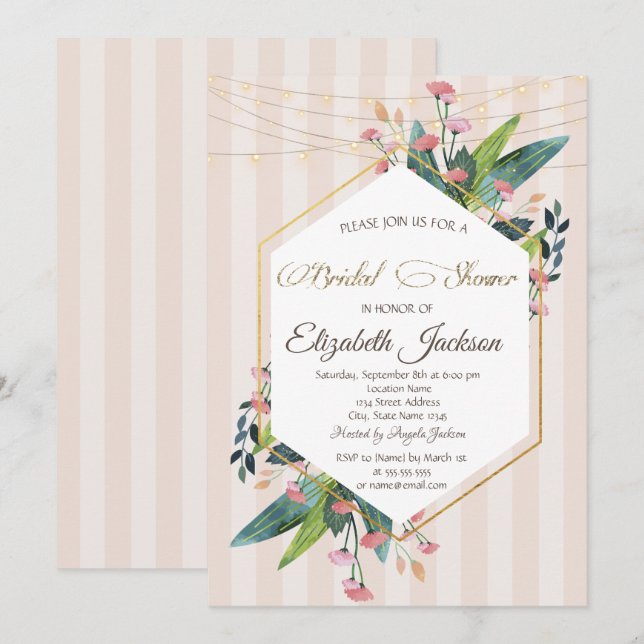 Invitación de Regalo de Boda a Rayas con Marco Flo (Anverso / Reverso)