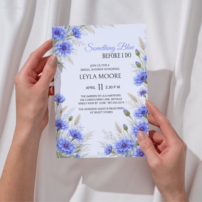 Invitación de Regalo de Boda Algo Azul con Aciano (Bridal Shower Something Blue Cornflower Invitation
)