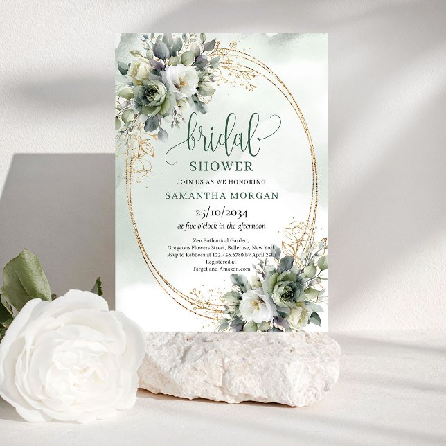 Invitación de Regalo de Boda Botánico Chic Rústico (Rustic Chic Botanical Gold Bridal Shower Invitation)