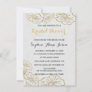 Invitación de Regalo de Boda con Hojas de Oro y Fl