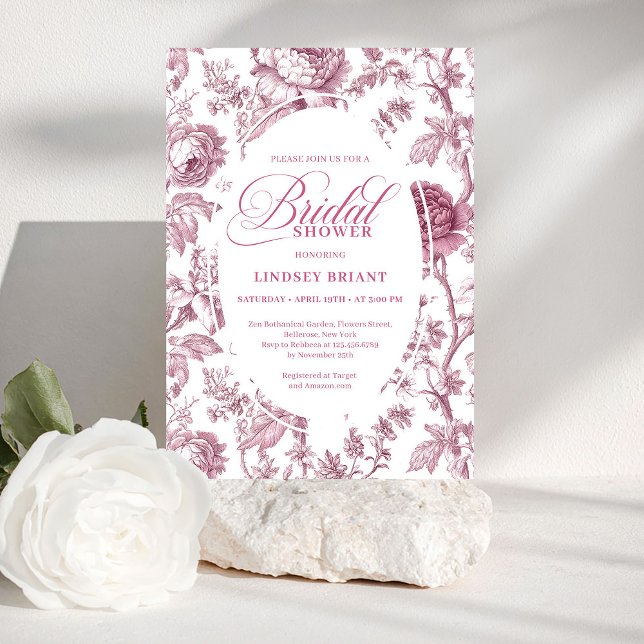 Invitación de Regalo de Boda con Patrón de Rosas T (Dusky Pink Toile Roses Pattern Bridal Shower Invitation

)