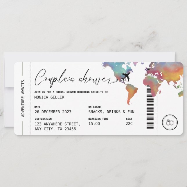 Invitación de Regalo de Boda con Tema de Pasaje de (Anverso)