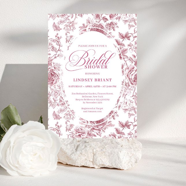 Invitación de Regalo de Boda de Flor de Toile de R (Velvet Rose Toile Floral Bridal Shower Invitation Card

)