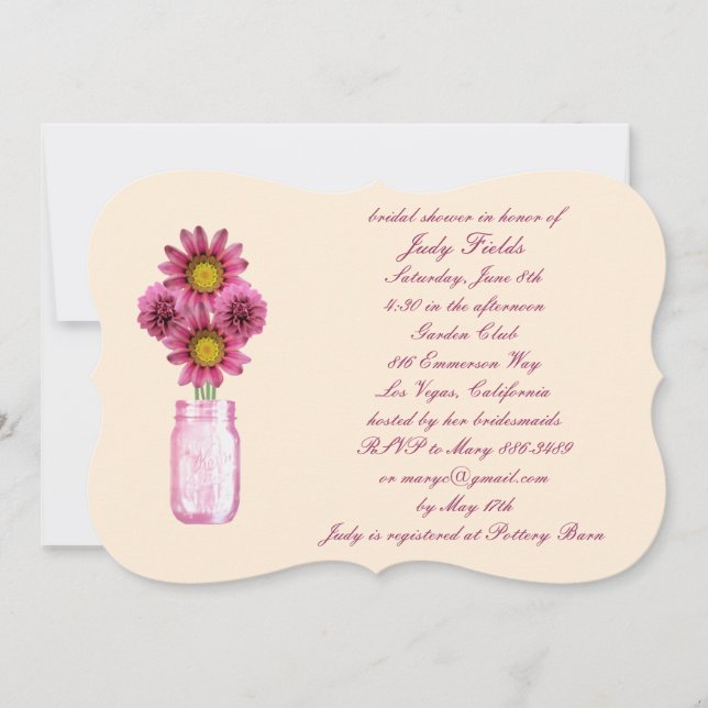 Invitación de Regalo de Boda en Tarro de Mason con (Anverso)