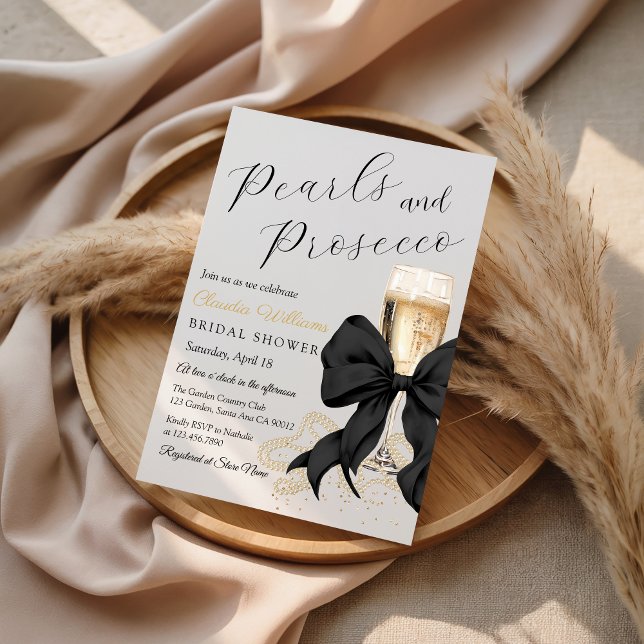 Invitación de Regalo de Boda Perlas con Lazo Negro (Black bow and pearls bridal shower Invitation)