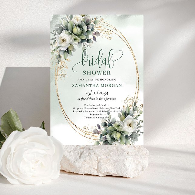 Invitación de Regalo de Boda Verde Botánico Dorado (Botanical Green Gold Bridal Shower Invitation)