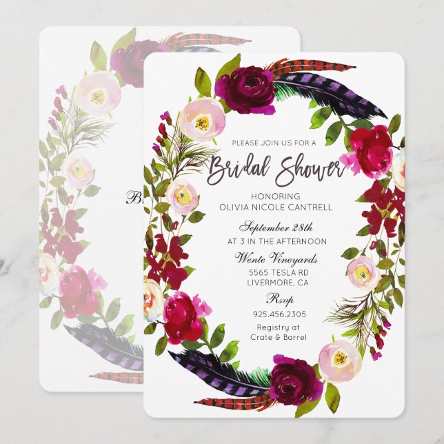 Invitación de Regalo Floral de Otoño para Boda (Anverso / Reverso)