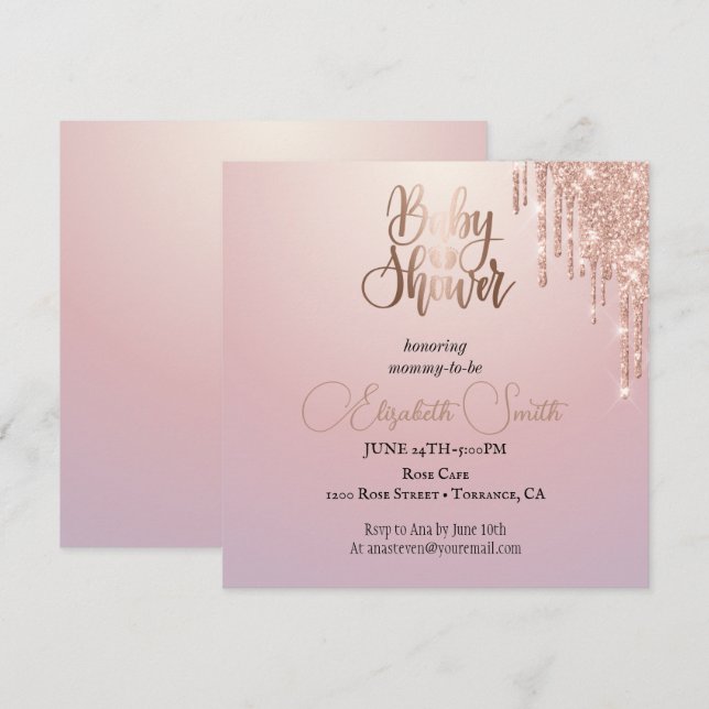 Invitación de regalo para bebé en rosa oro (Anverso / Reverso)