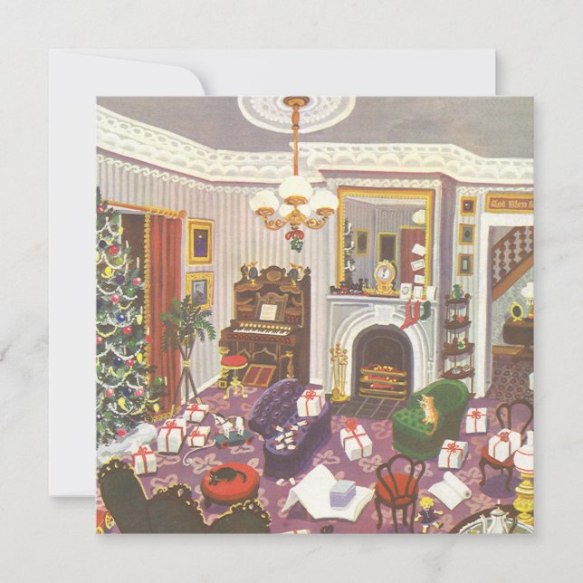 Invitación de regalos de Navidad vintage (Anverso)