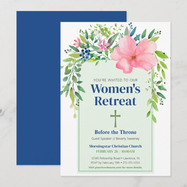 Invitación de regreso de las mujeres con flores de (Anverso / Reverso)