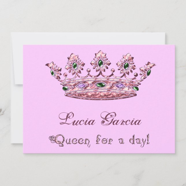 Invitación de Reina por un día Quinceanera (Anverso)