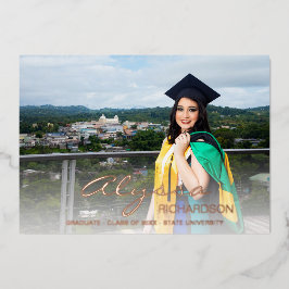 Invitación de Relieve metalizado blanco para gradu