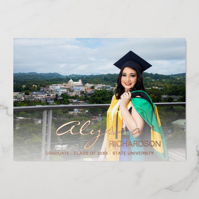 Invitación de Relieve metalizado blanco para gradu (Anverso)