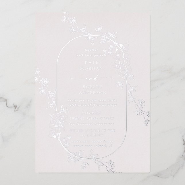 Invitación de Relieve metalizado de Boda floral mo (Anverso)
