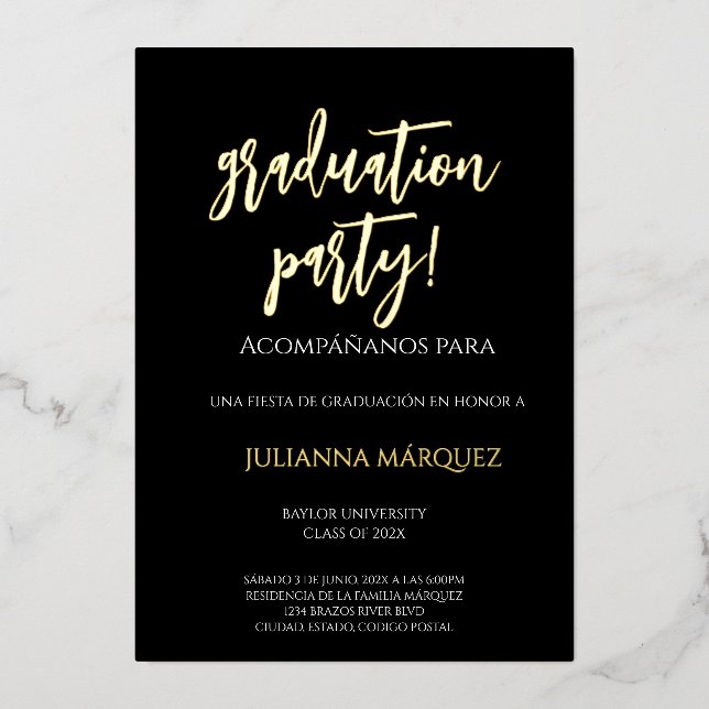 Invitación de Relieve metalizado para graduación (Anverso)