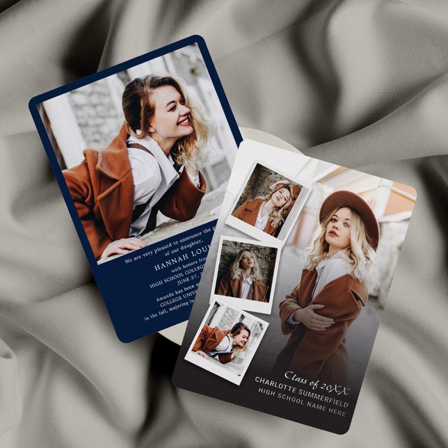 Invitación de Relieve metalizado plateado de fotos (Graduation Photo Collage Open House Party Invitation)
