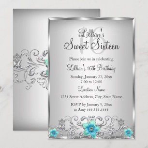 Invitación de remolino floral plateado verde azula