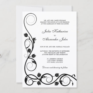 Invitación de Remolinos Elegantes en Blanco y Negr