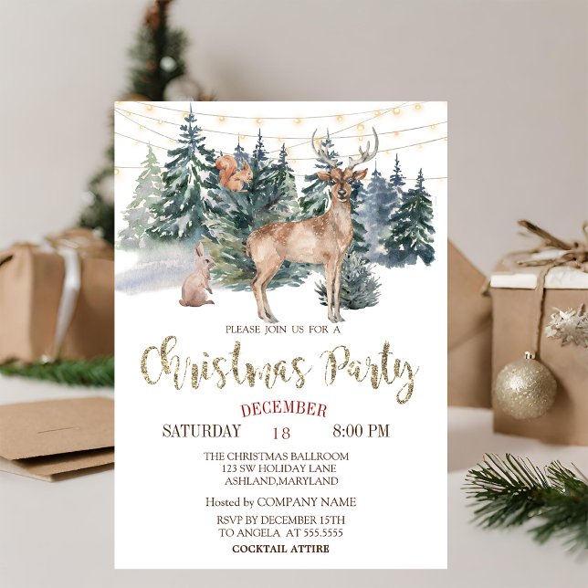 Invitación de reno de acuarela, fiesta de Navidad  (Subido por el creador)