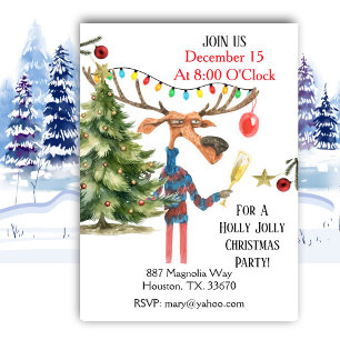 Invitación de Reno de Fiesta de Navidad Holly Joll