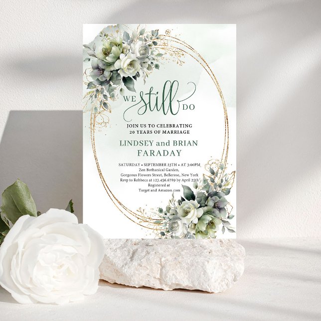 Invitación de Renovación de Votos Chic Boho Greene (Chic Boho Greenery Gold Vow Renewal Invitation)