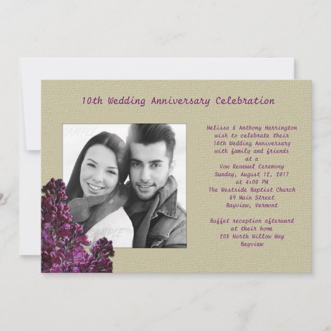 Invitación de renovación de votos con foto de lila (Anverso)