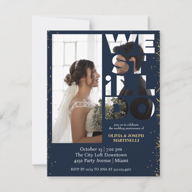 Invitación de renovación de votos Navy Chic Peek (Anverso)