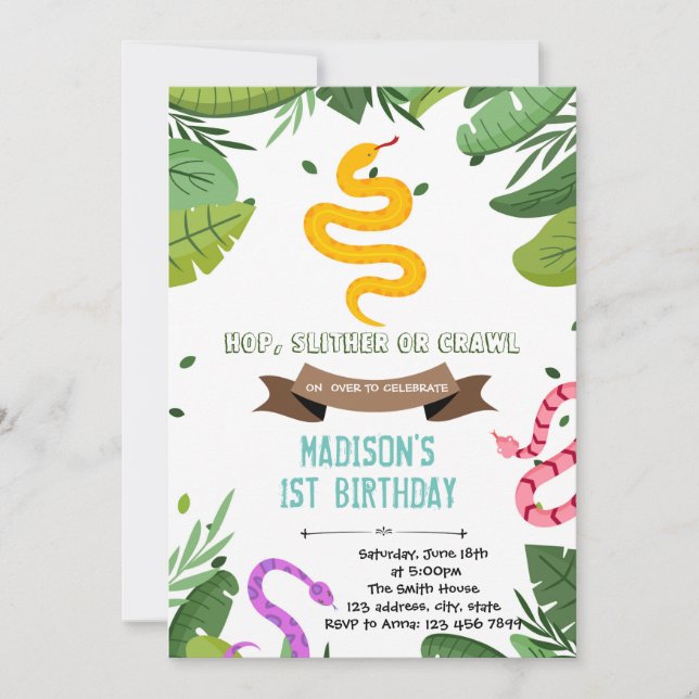 Invitación de reptil de serpiente Chica (Anverso)