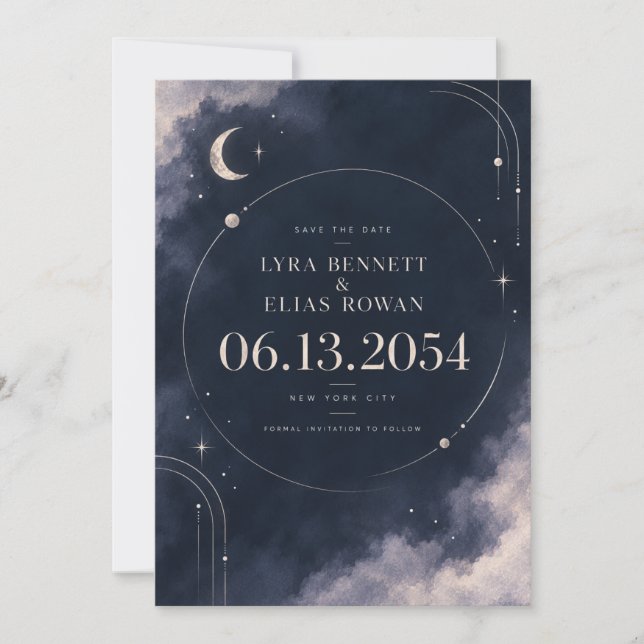 Invitación de Reserva de Fecha | Plata Celestial a (Anverso)