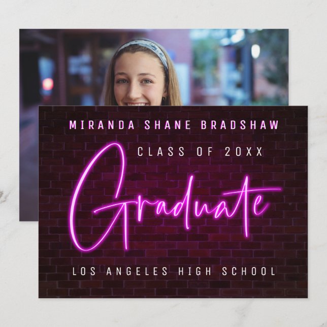 Invitación de respaldo de foto de graduado rosado  (Anverso / Reverso)