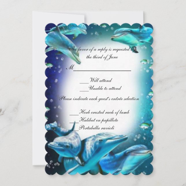 Invitación de respuesta de boda con tema de delfín (Anverso)