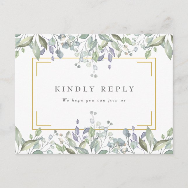 Invitación de respuesta de boda con vegetación de  (Anverso)